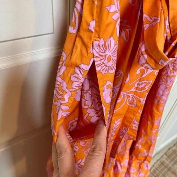 XIRENA Larkyn Orange Pink Print Midi Maxi Puff Sleeve Ruffle Dress Tuckernuck - Picture 12 of 16
